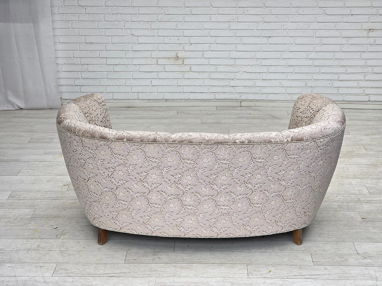 Danish 2-seater Banana sofa, velour, oak wood, 1970s 13
