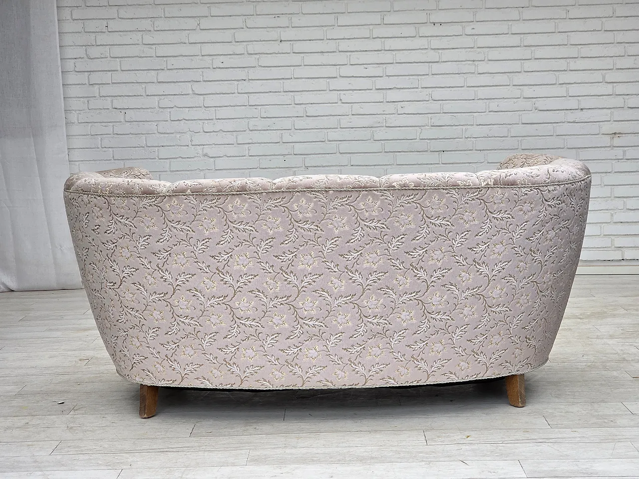 Danish 2-seater Banana sofa, velour, oak wood, 1970s 14