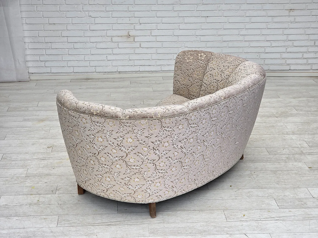 Danish 2-seater Banana sofa, velour, oak wood, 1970s 15