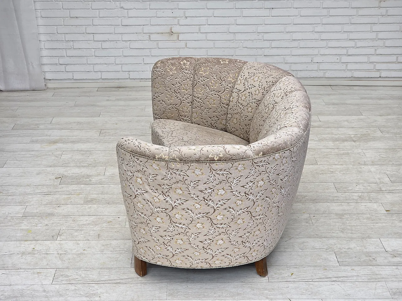 Danish 2-seater Banana sofa, velour, oak wood, 1970s 16