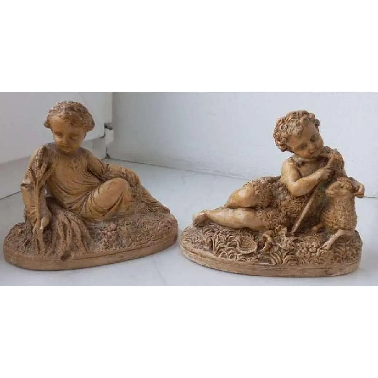 Pair of Pastoral Shepherd Figurines, Terracotta Patinated, 19th c. 9