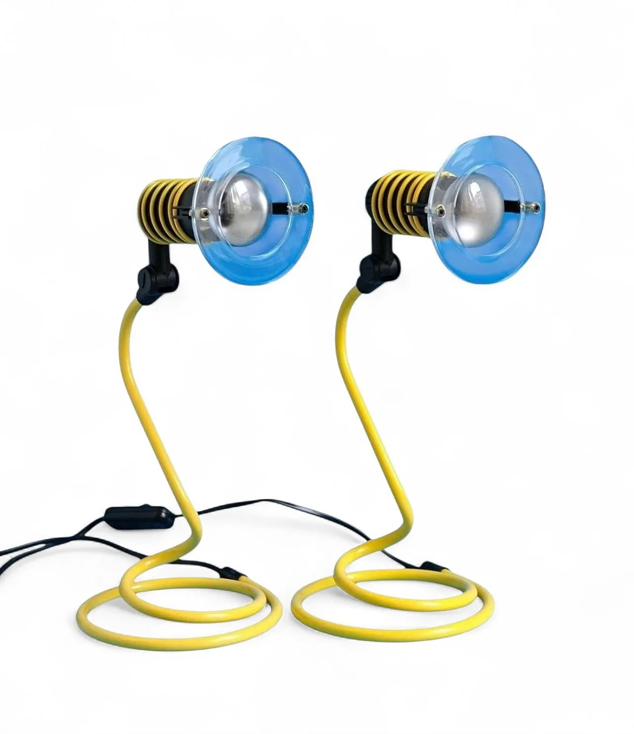 Pair of a Yellow Spiral Desk Lamps, Memphis Style, 1980s 1