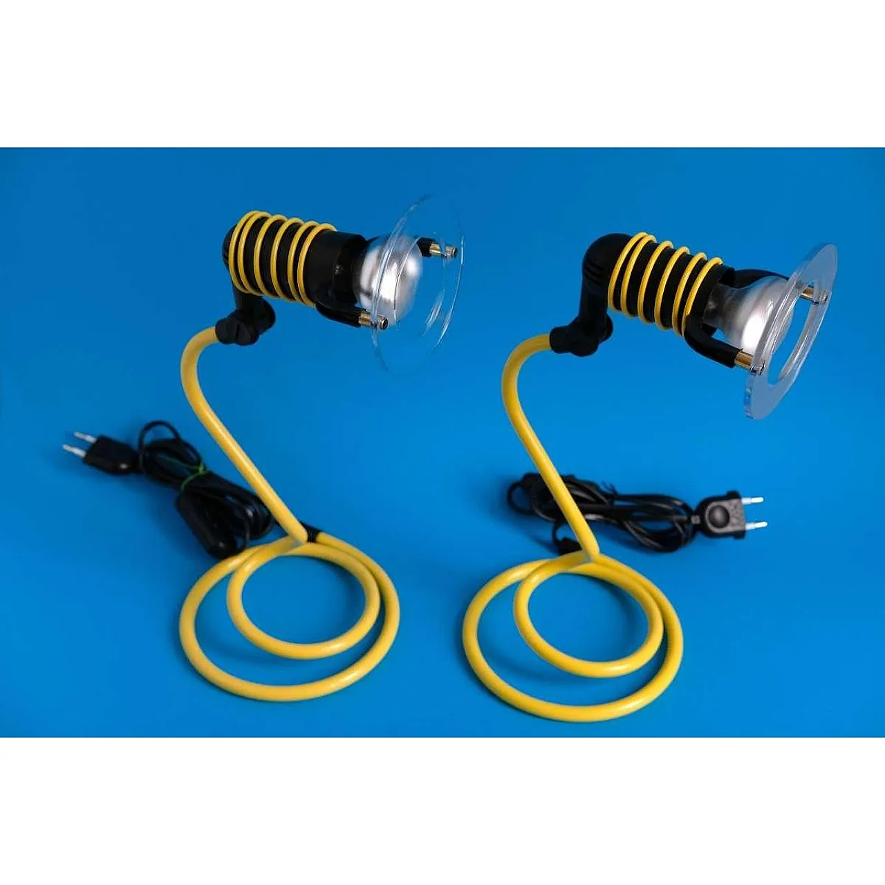 Pair of a Yellow Spiral Desk Lamps, Memphis Style, 1980s 2