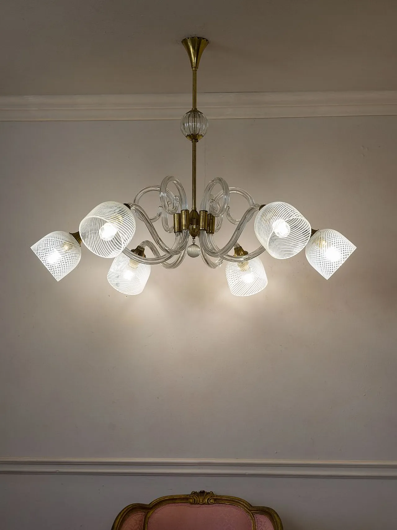 Lampadario in vetro di Murano soffiato di Ercole Barovier, anni '30 1