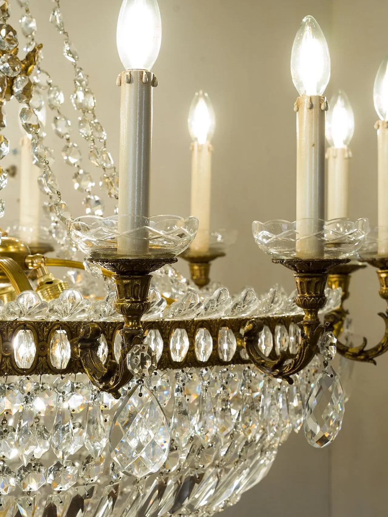 Lampadario a mongolfiera ovale in cristallo a 16 luci impero, '800 5