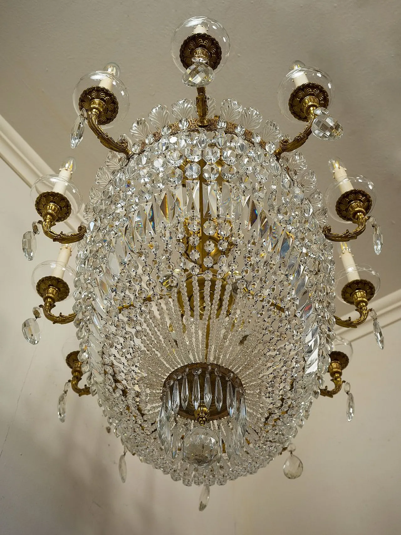 Lampadario a mongolfiera ovale in cristallo a 16 luci impero, '800 9