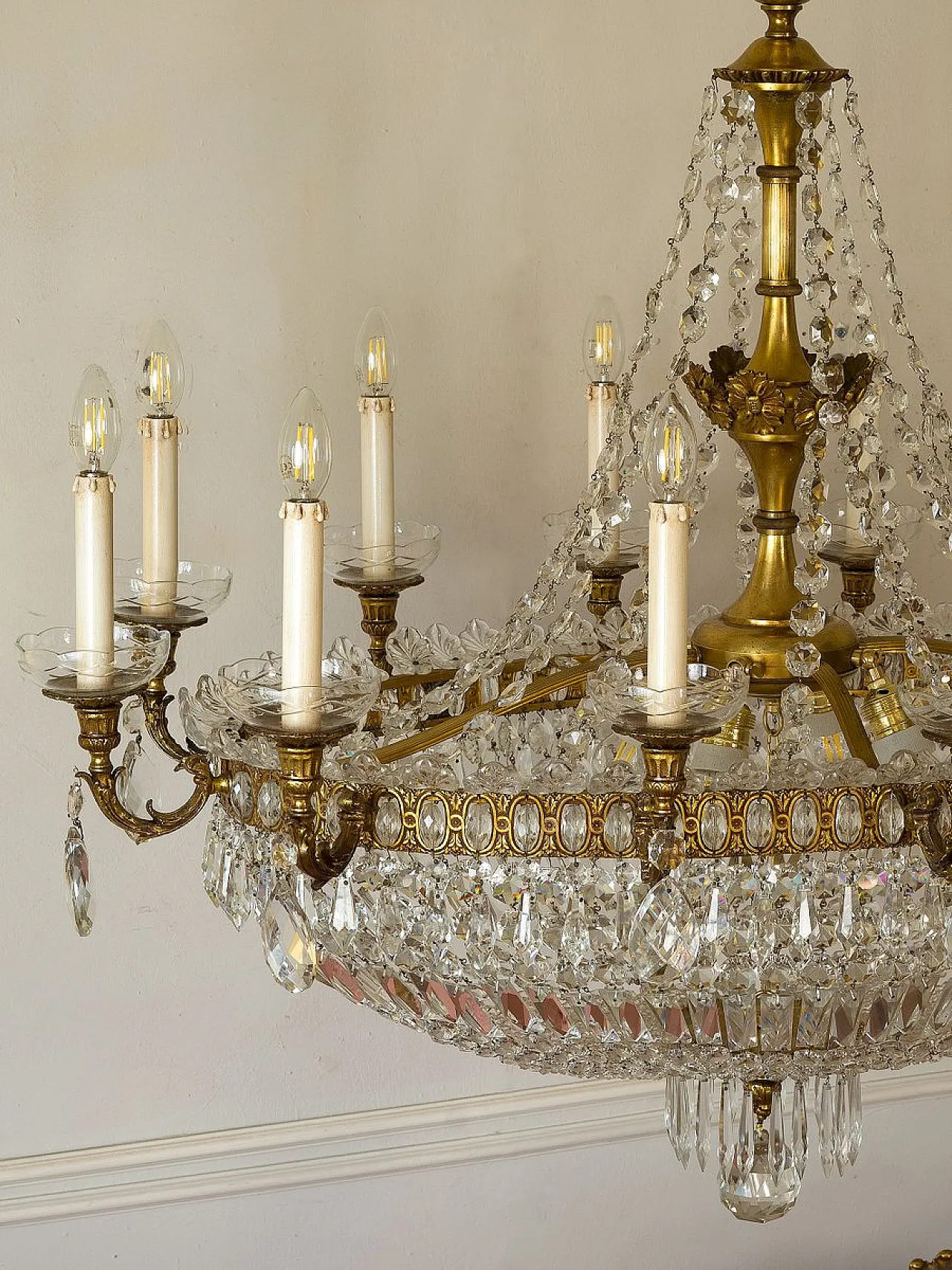 Lampadario a mongolfiera ovale in cristallo a 16 luci impero, '800 14