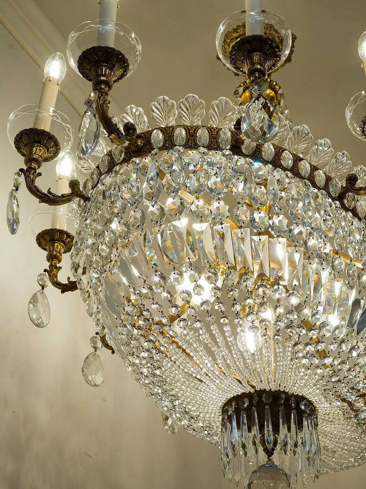 Lampadario a mongolfiera ovale in cristallo a 16 luci impero, '800 15