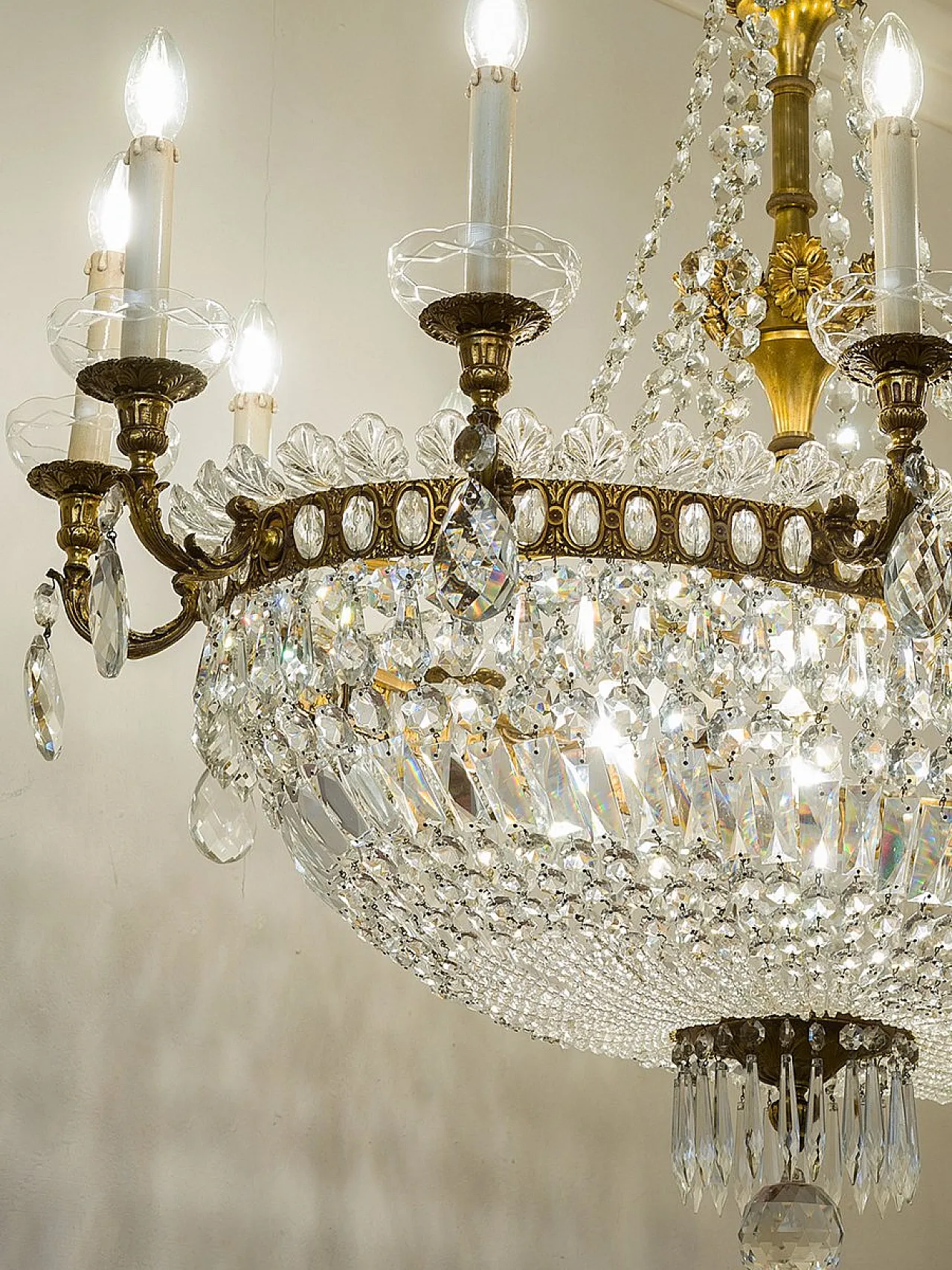 Lampadario a mongolfiera ovale in cristallo a 16 luci impero, '800 16