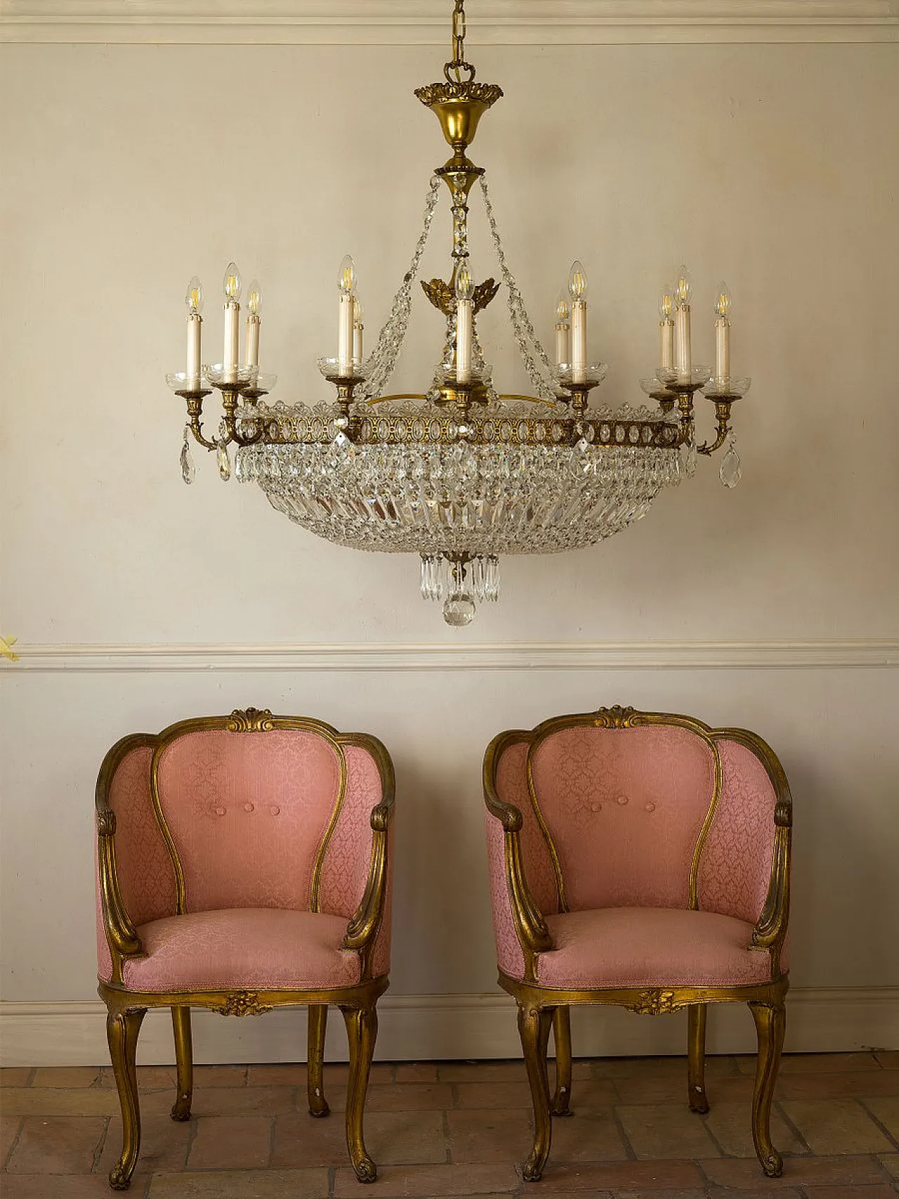 Lampadario a mongolfiera ovale in cristallo a 16 luci impero, '800 17