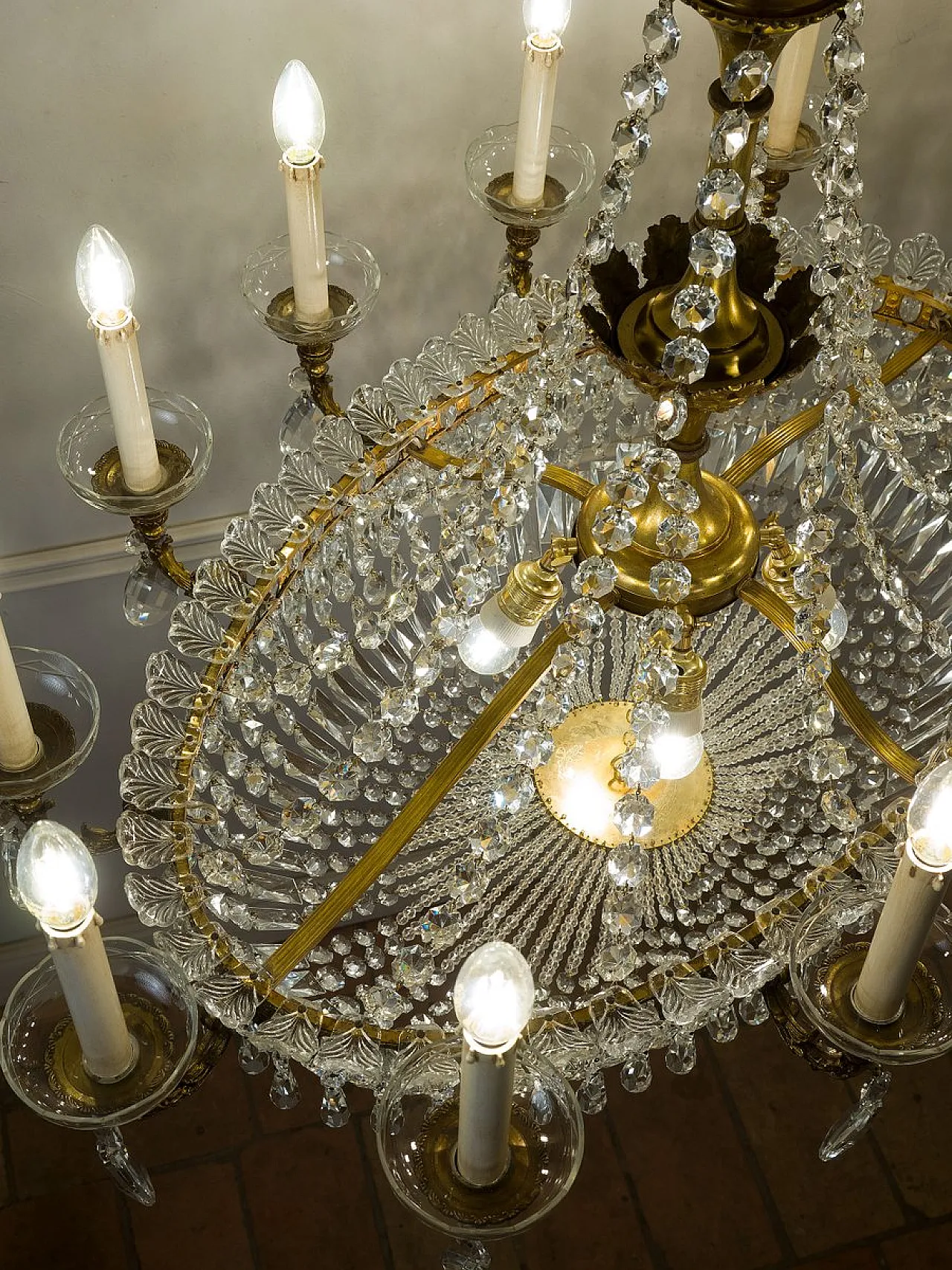 Lampadario a mongolfiera ovale in cristallo a 16 luci impero, '800 18