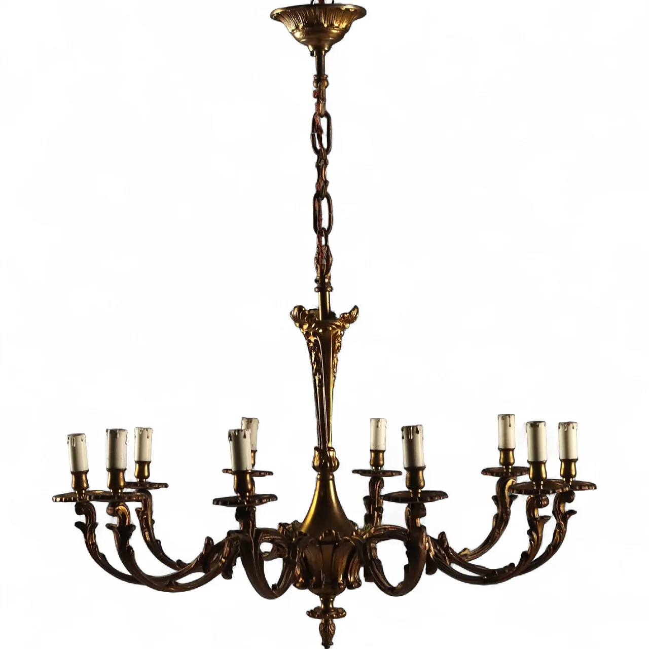 Lampadario in bronzo dorato, primo '900 8