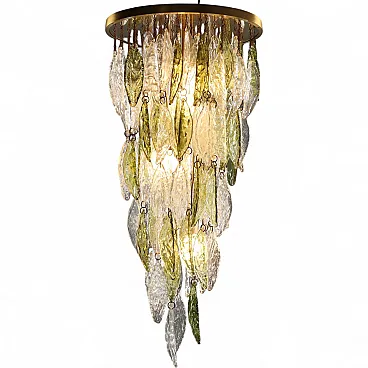 Lampadario con foglie in vetro, '900
