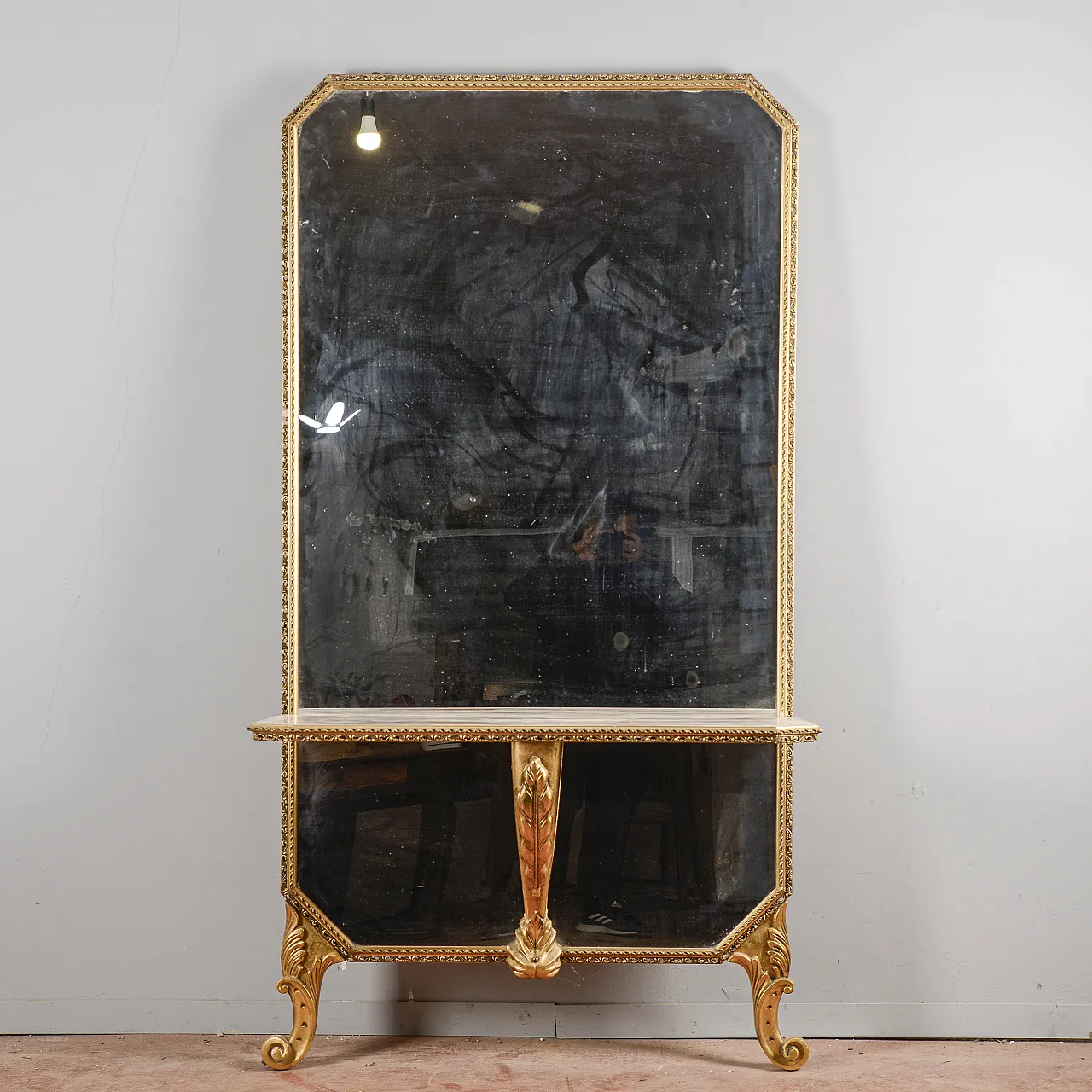 Console with mirror and floor shelf, mid-20th century 1