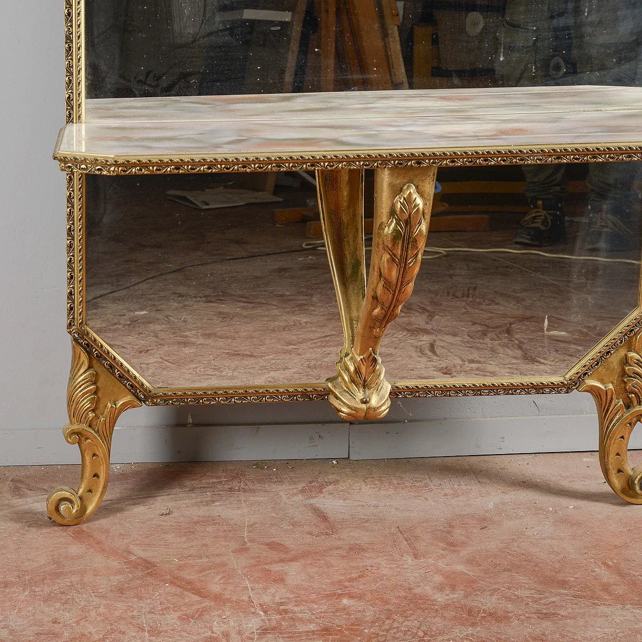 Console with mirror and floor shelf, mid-20th century 2