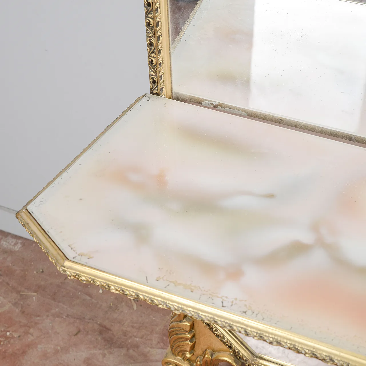 Console with mirror and floor shelf, mid-20th century 6