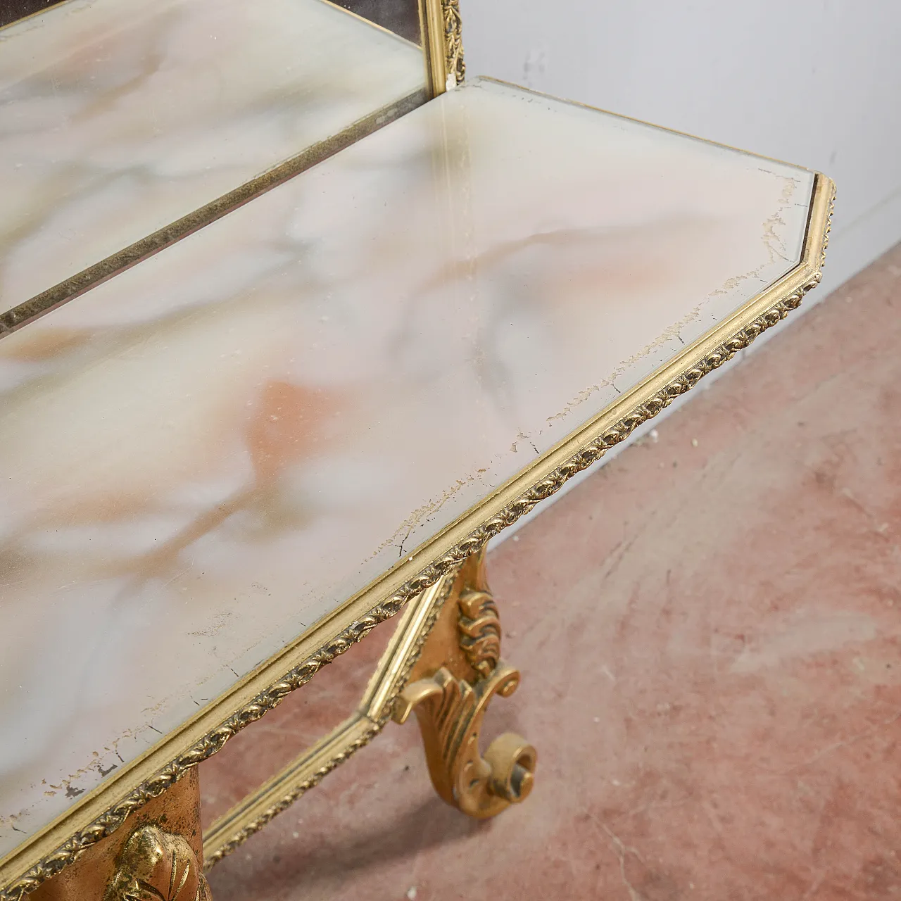 Console with mirror and floor shelf, mid-20th century 7