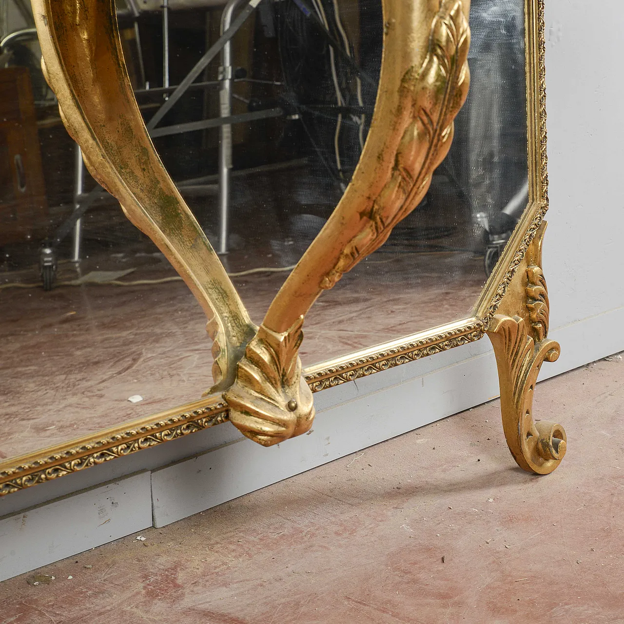 Console with mirror and floor shelf, mid-20th century 8