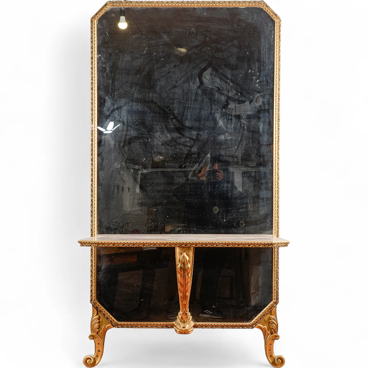 Console with mirror and floor shelf, mid-20th century 9