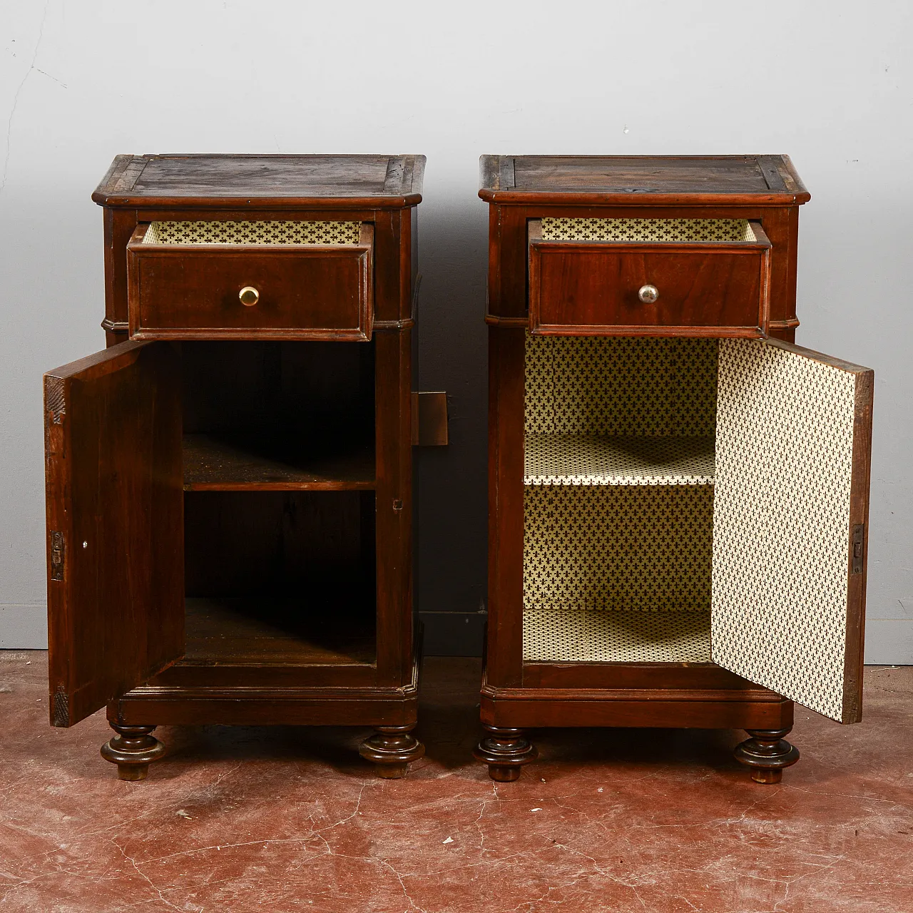 Pair of solid wood bedside tables without stone, late 19th century 2