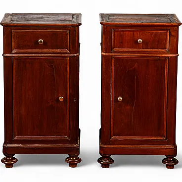 Pair of solid wood bedside tables without stone, late 19th century