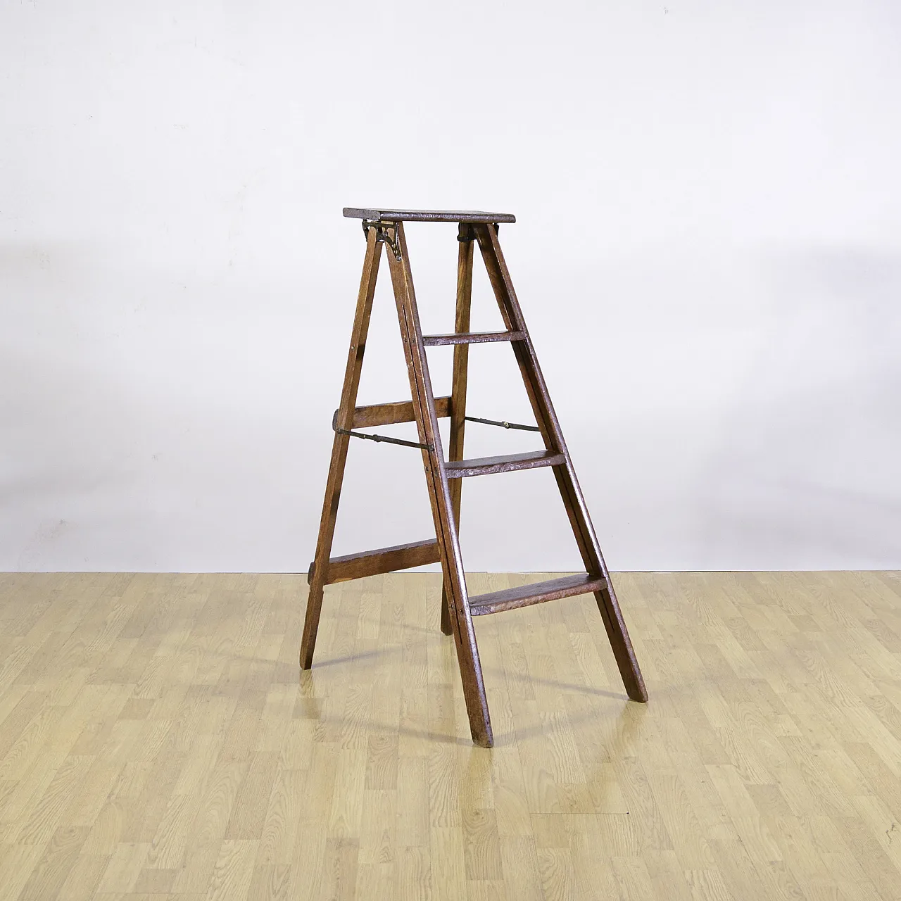 Folding staircase in soft wood with iron trim, early 20th century 1