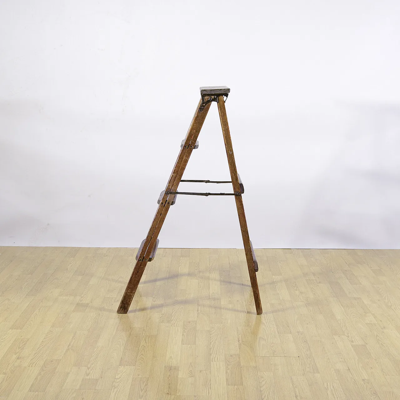 Folding staircase in soft wood with iron trim, early 20th century 3