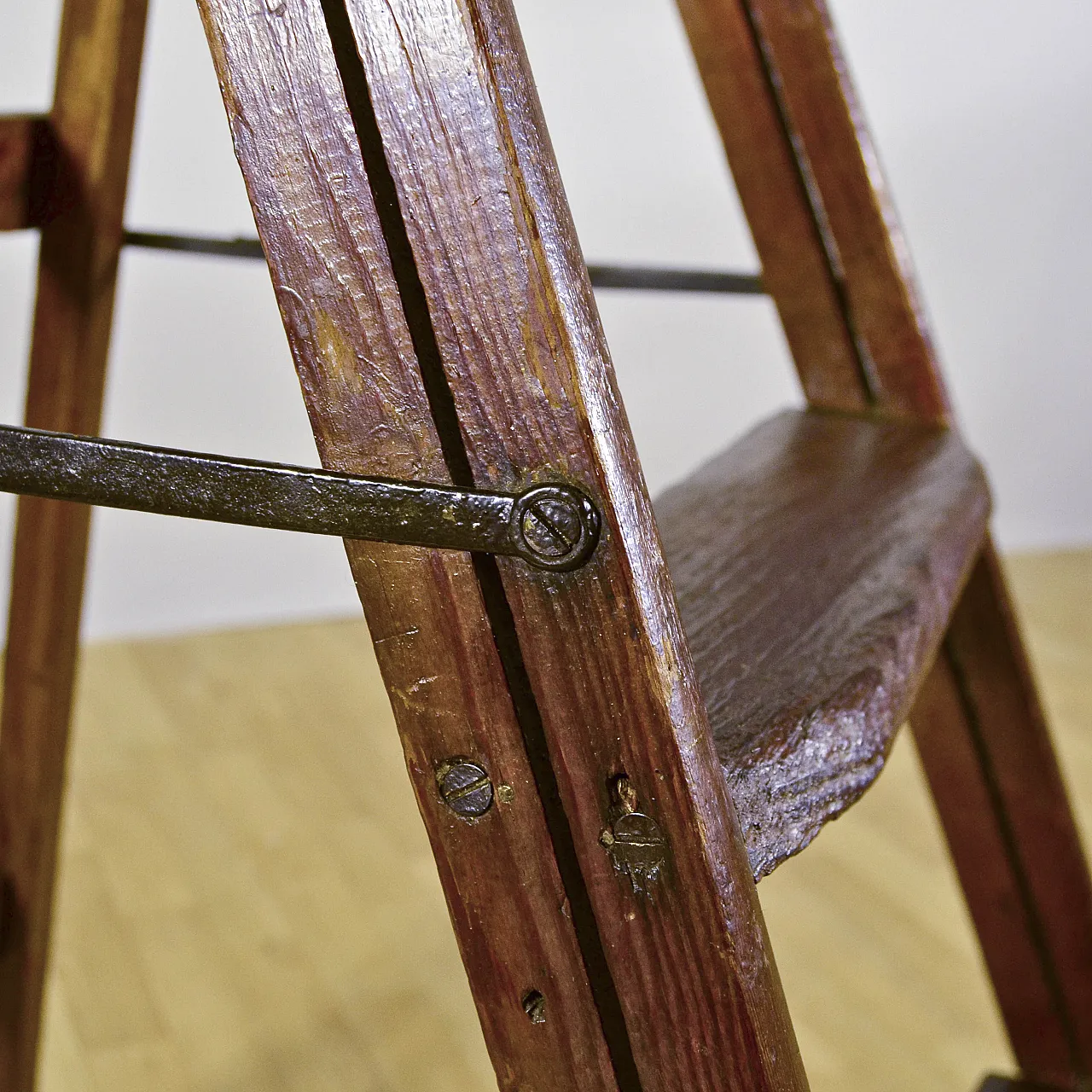 Folding staircase in soft wood with iron trim, early 20th century 6