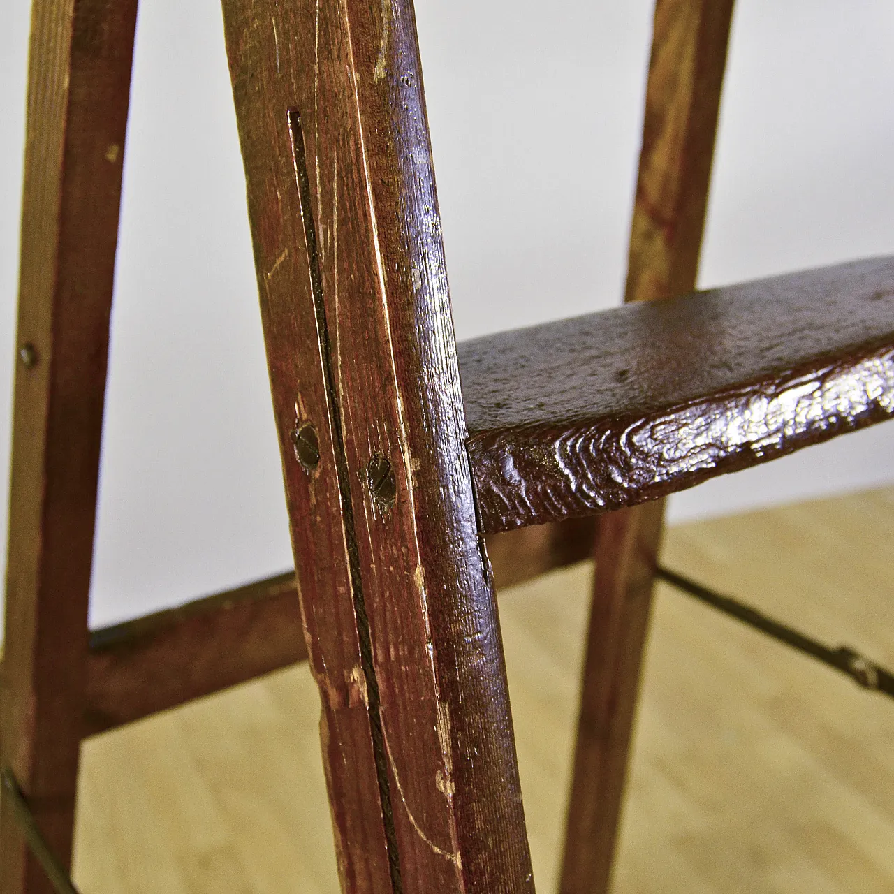 Folding staircase in soft wood with iron trim, early 20th century 7