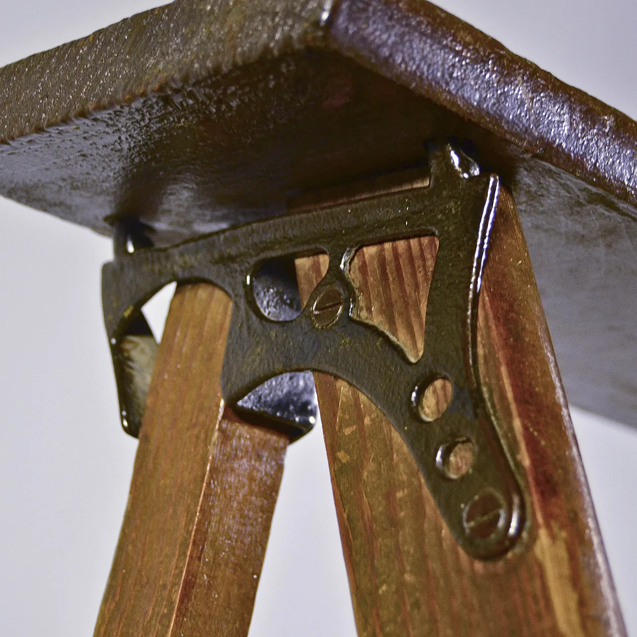 Folding staircase in soft wood with iron trim, early 20th century 8