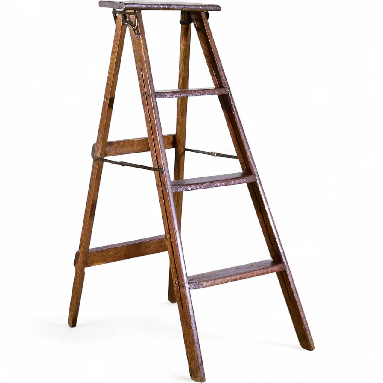 Folding staircase in soft wood with iron trim, early 20th century 9