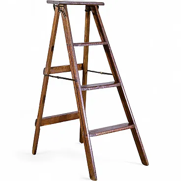 Folding staircase in soft wood with iron trim, early 20th century