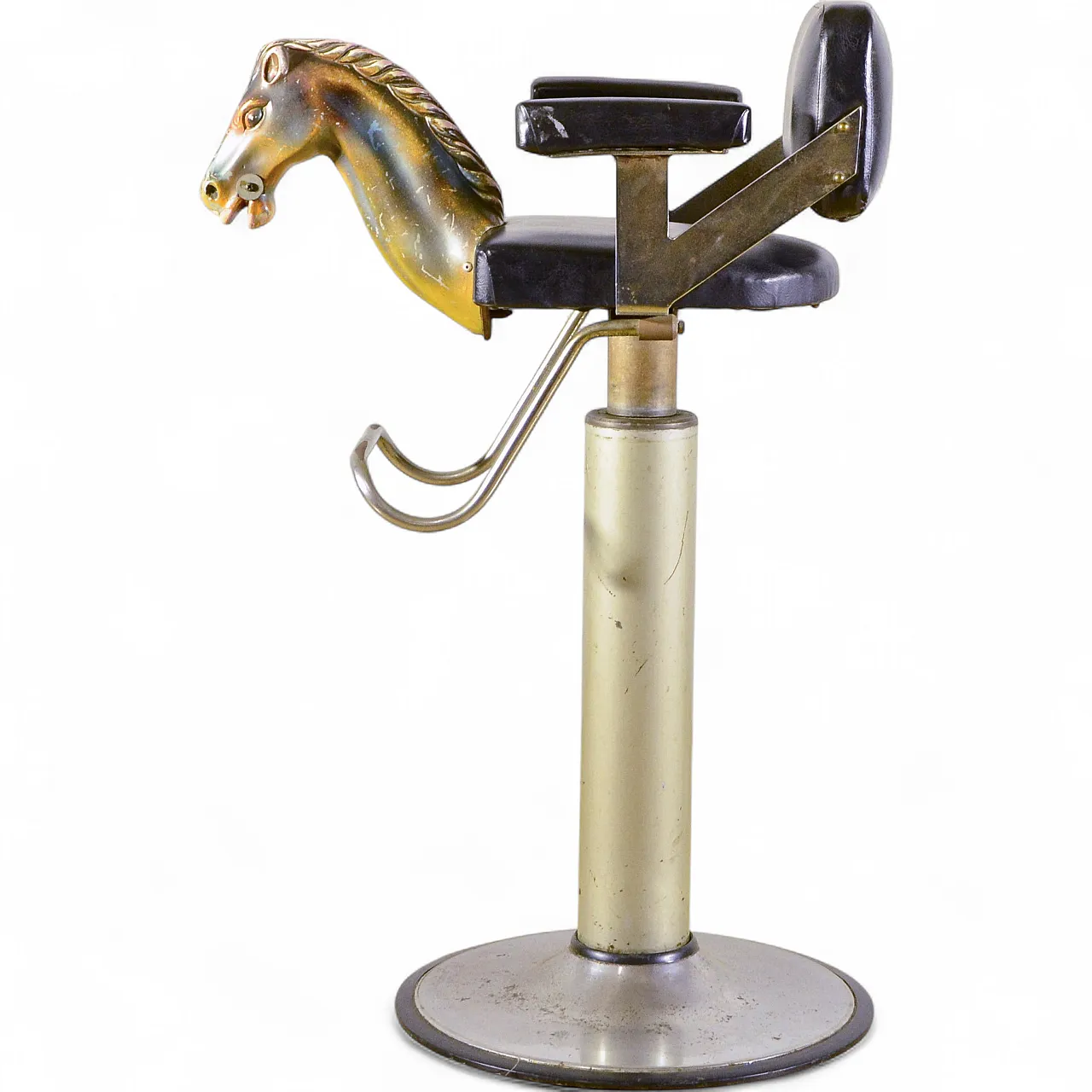 Poltrona Cavallino da barbiere in metallo, pelle e plastica, metà '900 9