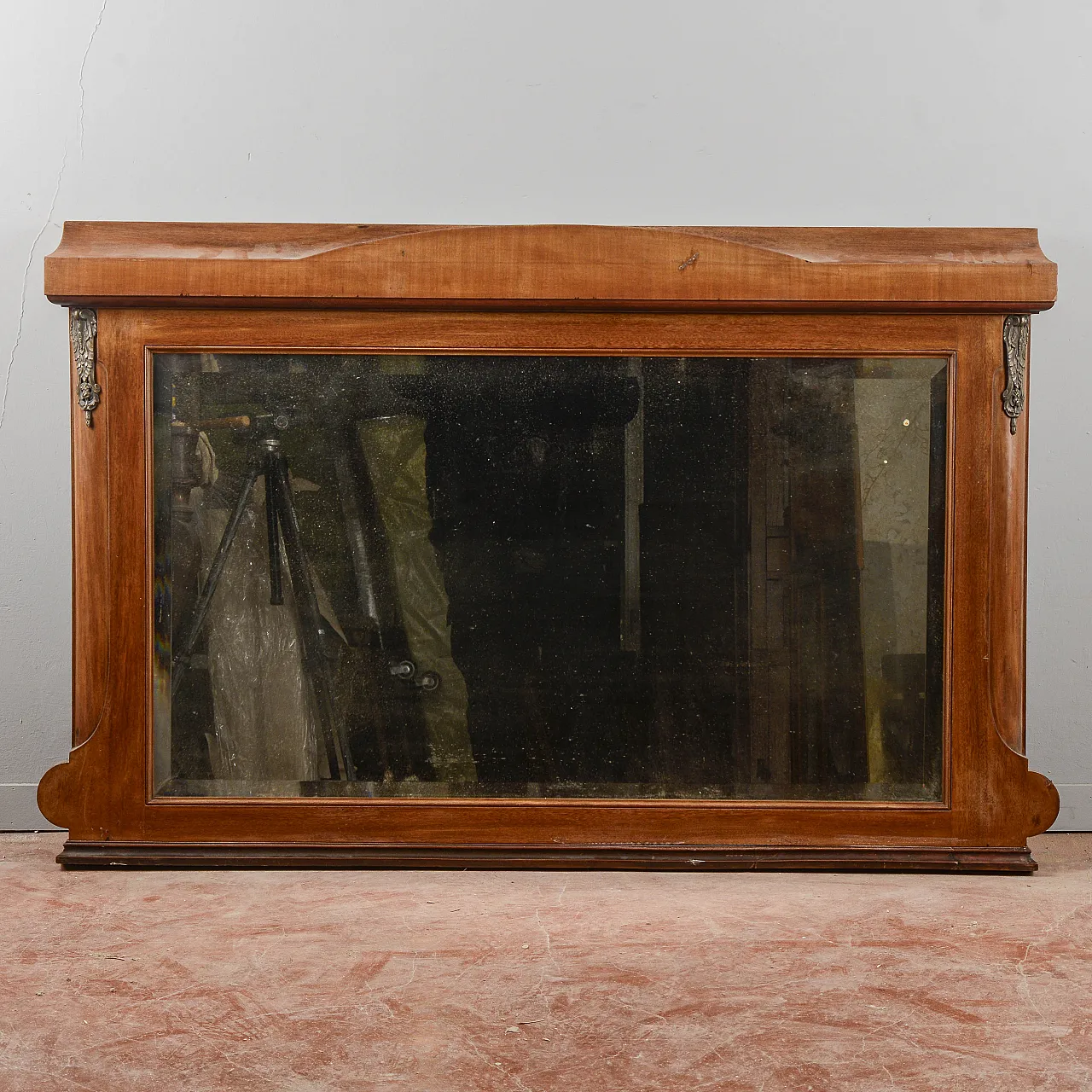 Specchiera stile Biedermeier con inserti in metallo, tardo '800 1