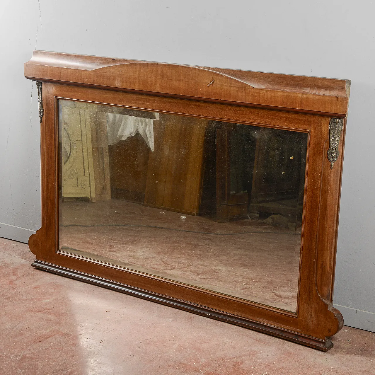 Specchiera stile Biedermeier con inserti in metallo, tardo '800 2