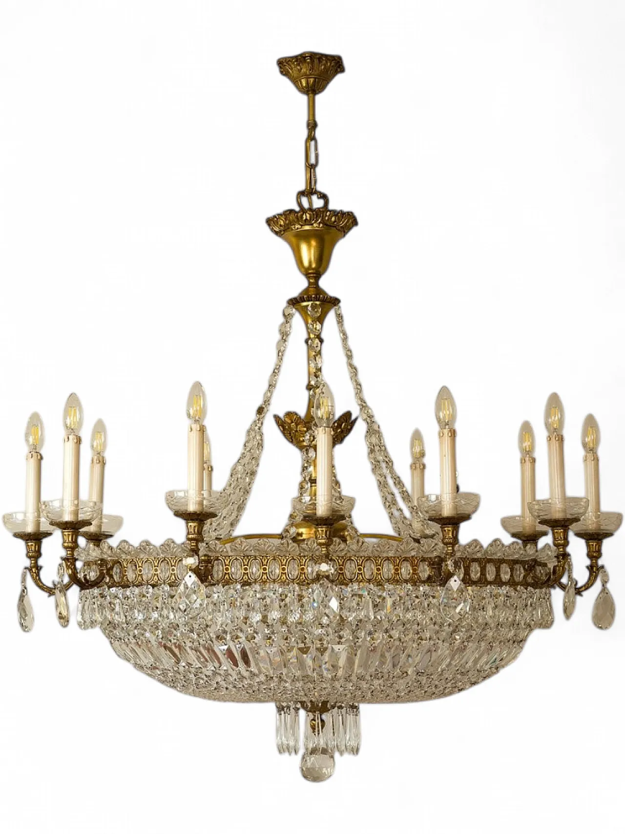 Lampadario a mongolfiera ovale in cristallo a 16 luci impero, '800 19