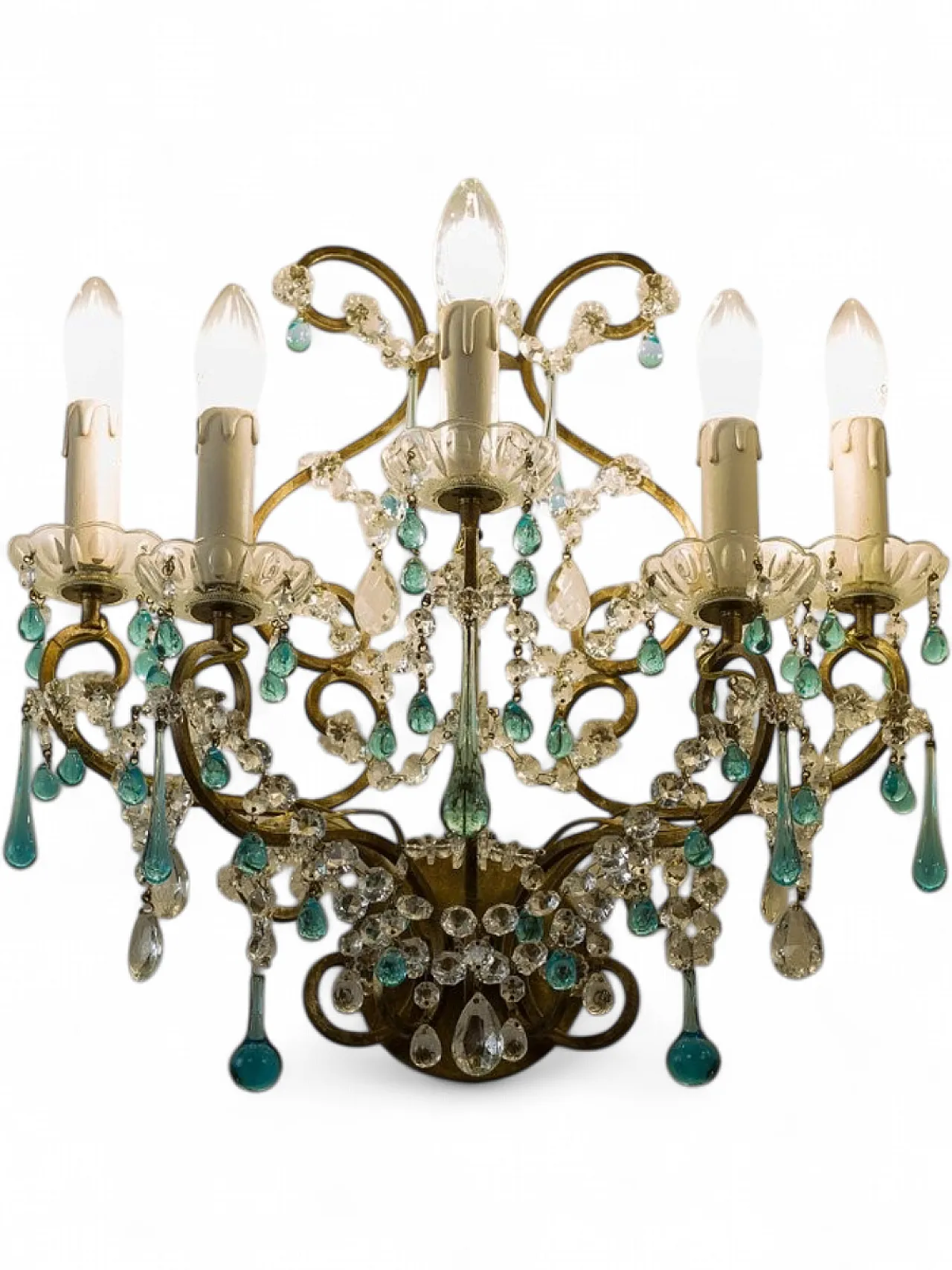 Lampada da parete a cinque luci in ferro battuto, anni '70 14