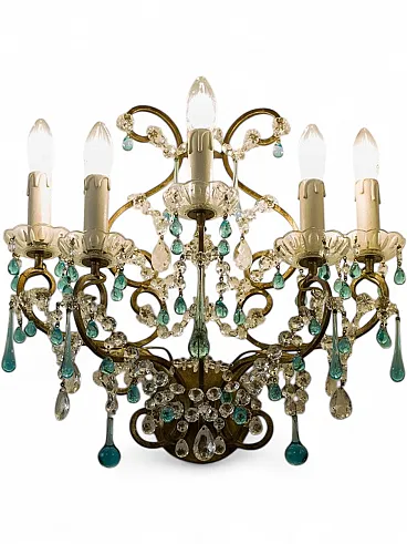 Lampada da parete a cinque luci in ferro battuto, anni '70