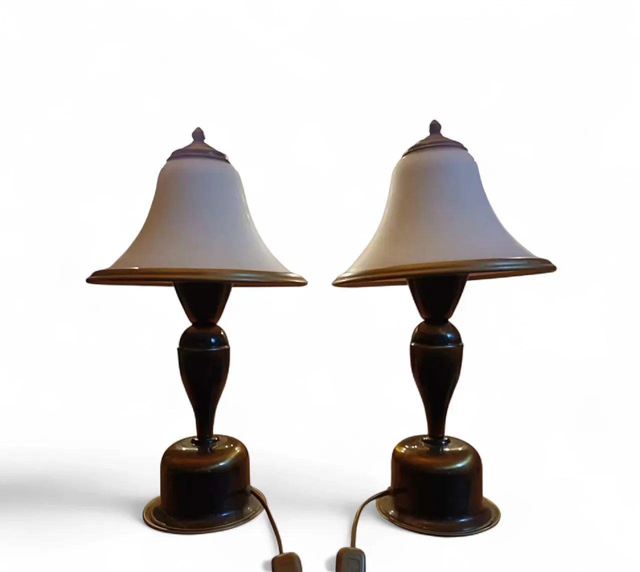 Romantic Pair of Brass & Glass Table Lamps, 1960s 2