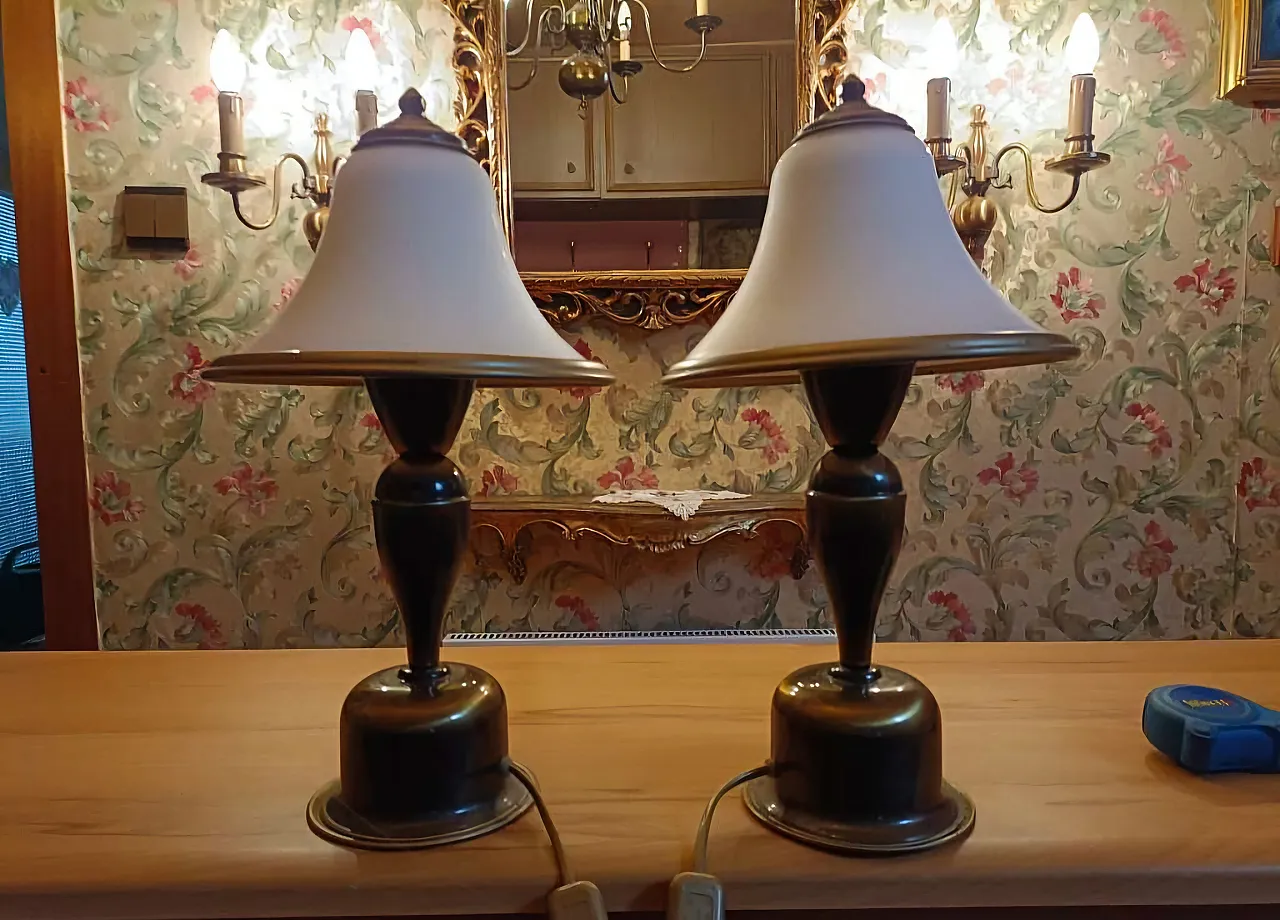 Romantic Pair of Brass & Glass Table Lamps, 1960s 3