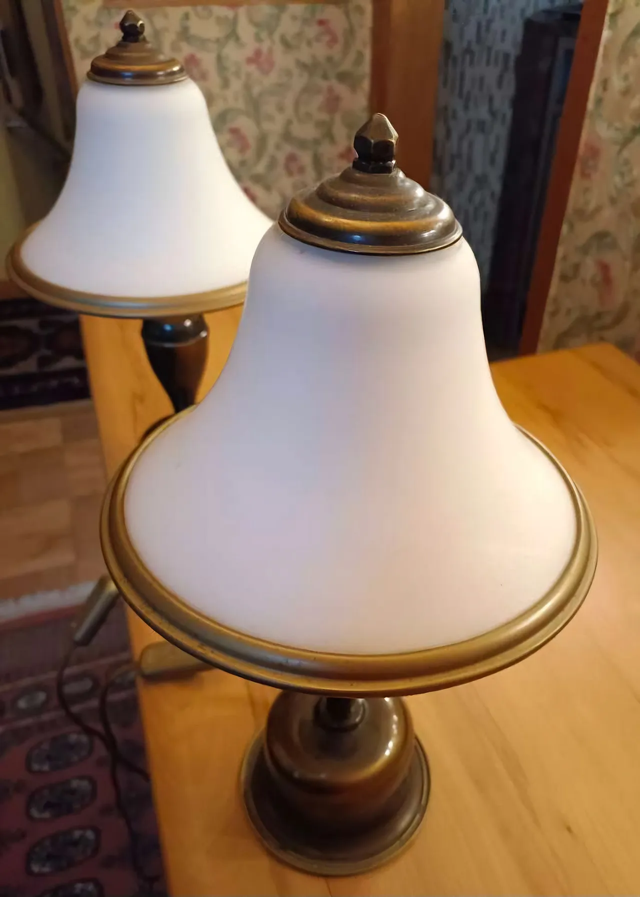 Romantic Pair of Brass & Glass Table Lamps, 1960s 6