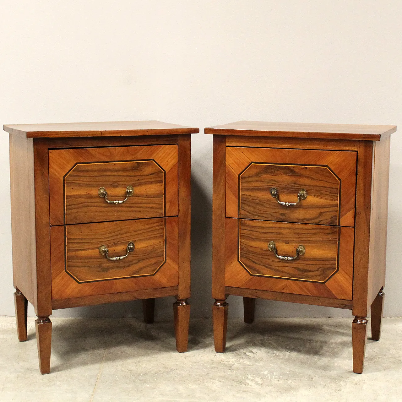 Pair of Louis XVI bedside tables Italian inlaid walnut, 18th century 1