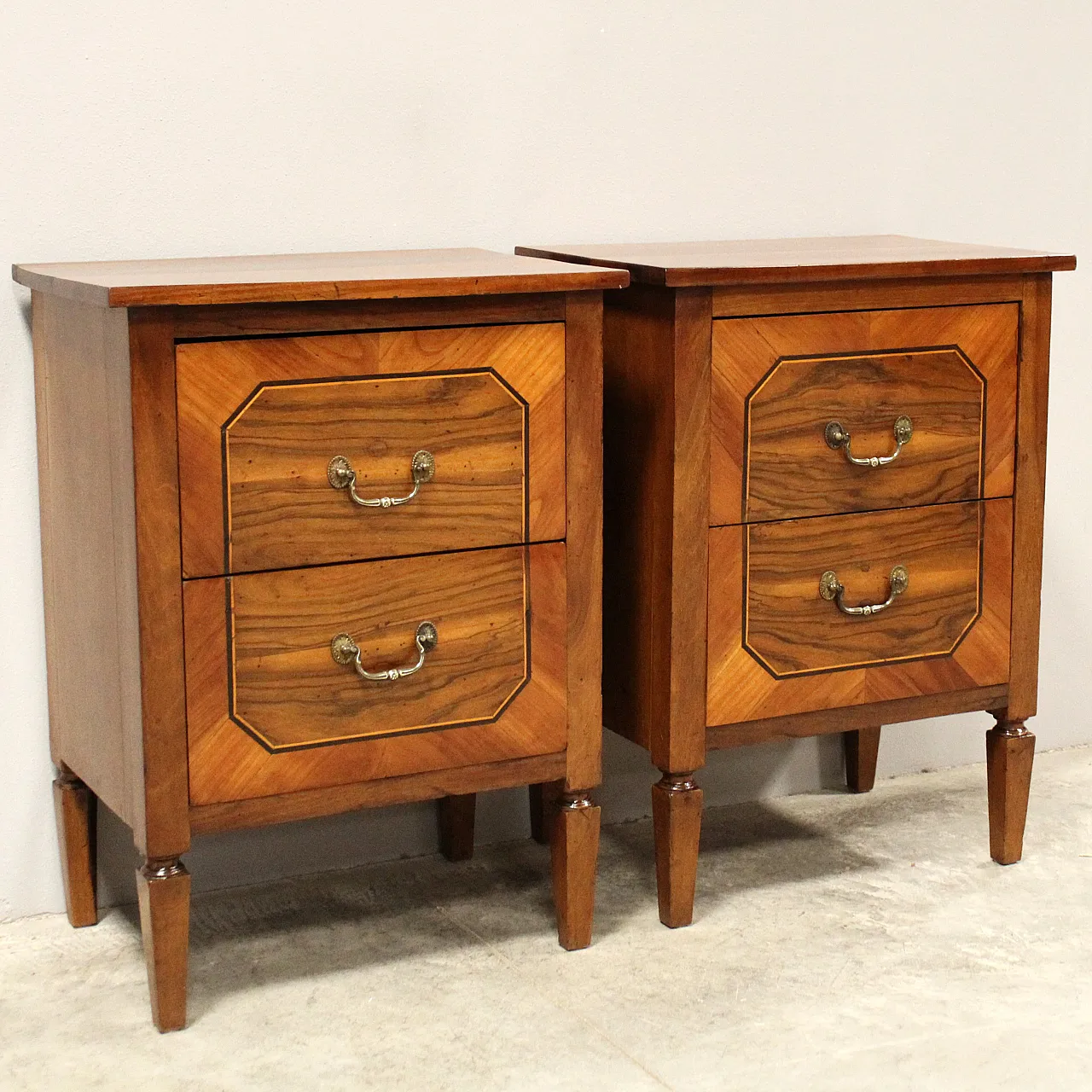Pair of Louis XVI bedside tables Italian inlaid walnut, 18th century 2