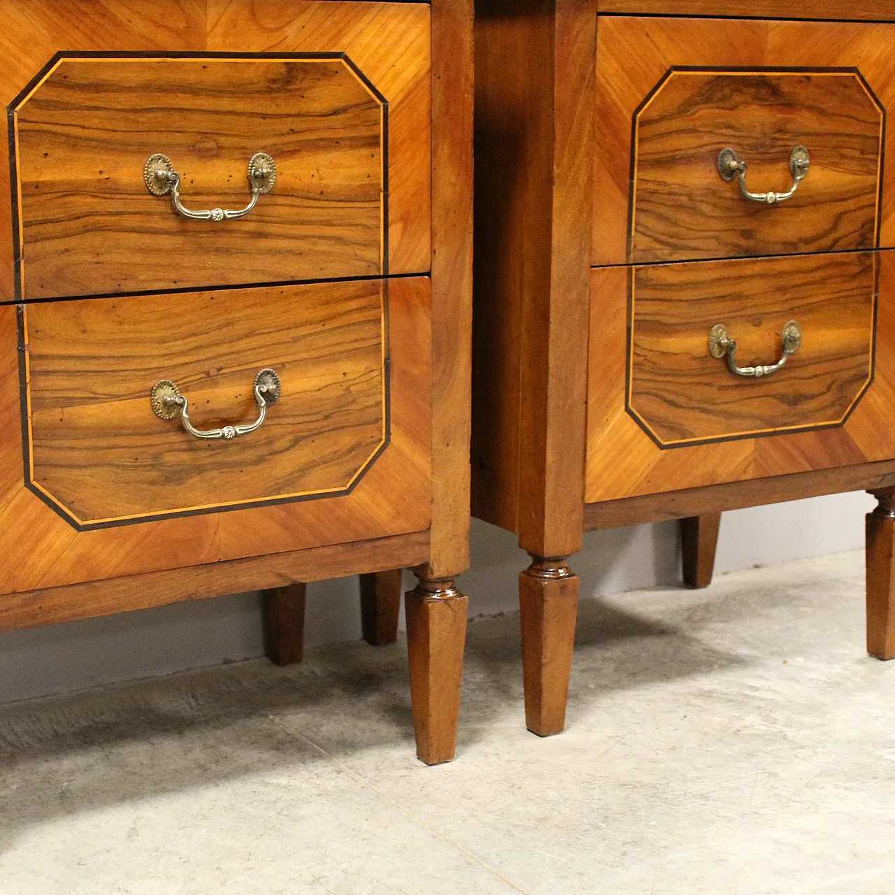 Pair of Louis XVI bedside tables Italian inlaid walnut, 18th century 7