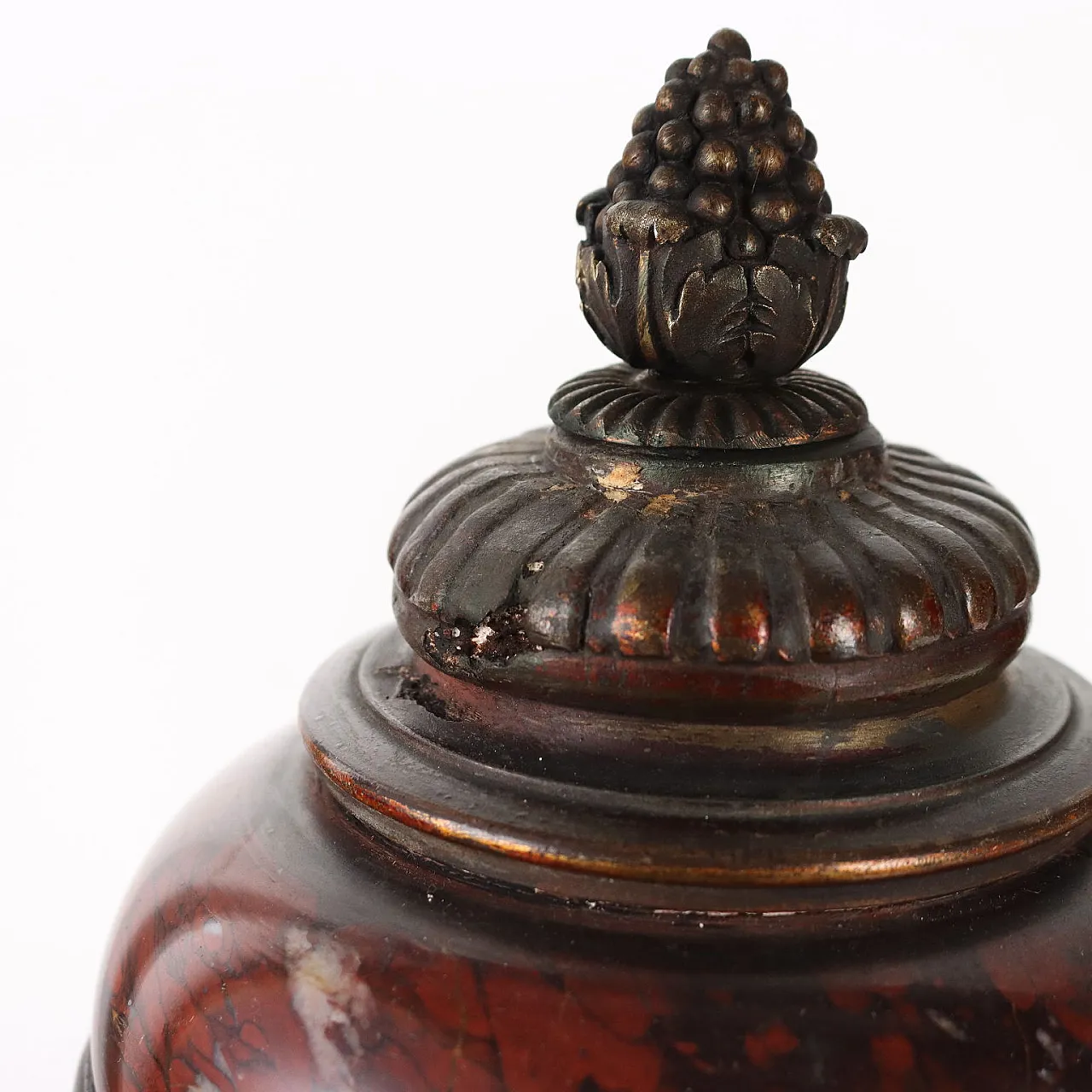 Pair of Rouge Griotte marble vases on bronze-patinated metal base, late 19th century 4