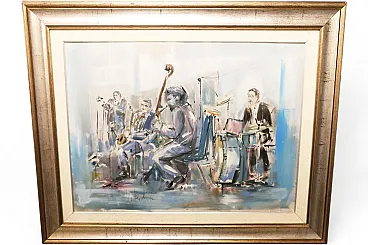Roberto Andreoli quadro olio su tela musicisti jazz concerto, anni '50