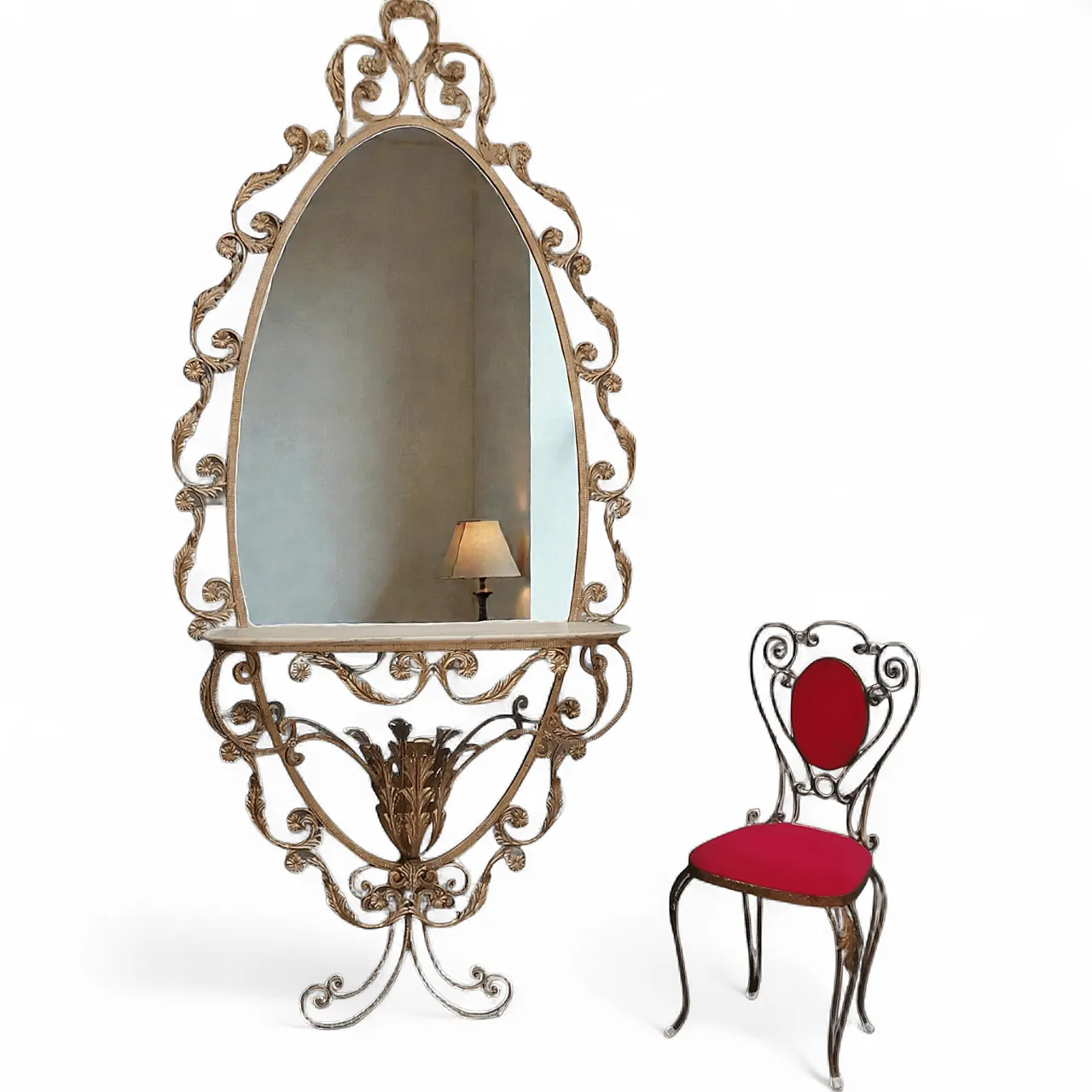 Specchiera e sedia in ferro battuto di Pierluigi Colli, anni '60 8