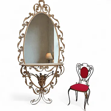 Specchiera e sedia in ferro battuto di Pierluigi Colli, anni '60