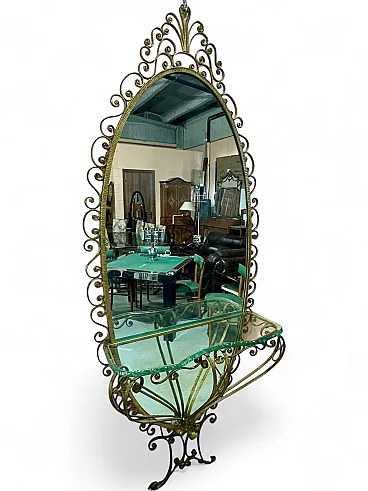 Floor mirror by Gian Luigi Colli with Consol, Turin, 1950s