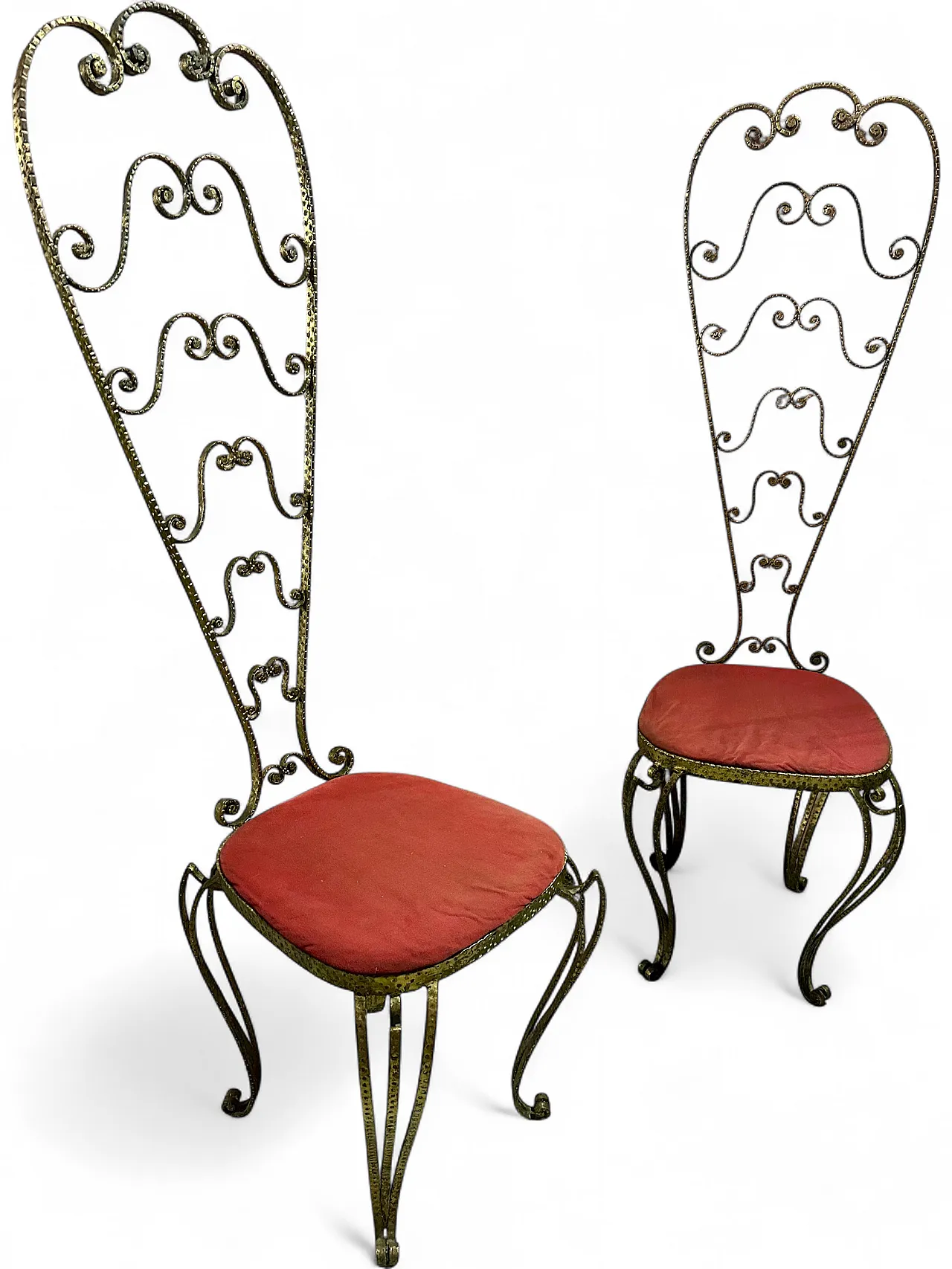 Pair of chairs by Pierluigi Colli, Turin golden wrought iron, 1950s 10